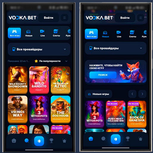 Каталог слотов в Vodka Casino